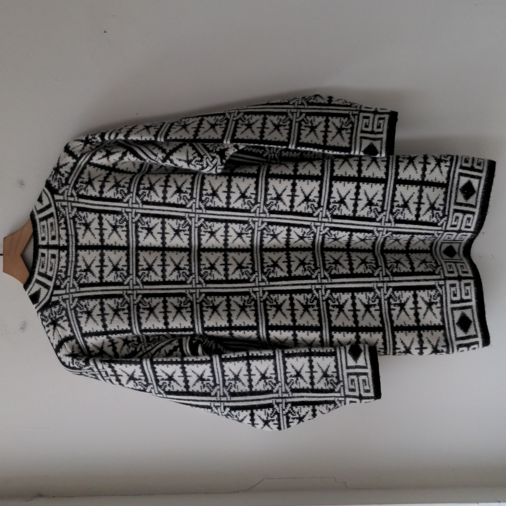 Vintage Cardigan Sweater Black White Print Women's Medium - Picture 3 of 6